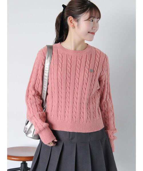 ehka sopo（エヘカソポ）の「プレート付ケーブルニット（ニット/セーター・レディース・キナリ/ピンク/グレー・F）」の15枚目の写真