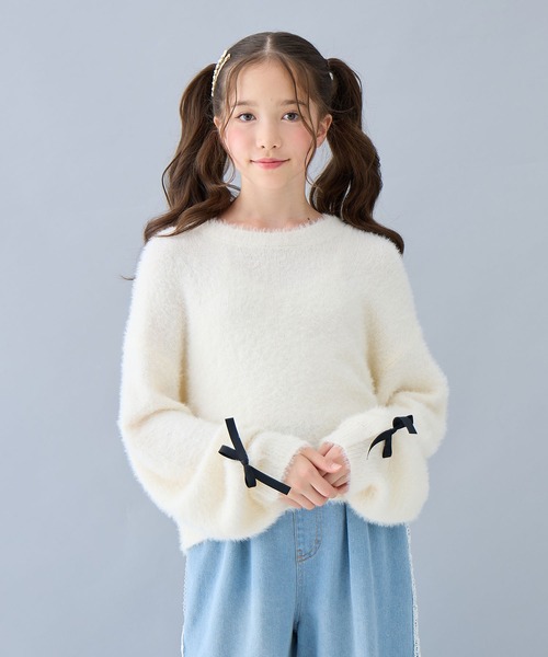 袖リボンシャギーニットプルオーバー（130㎝～160㎝）（ニット