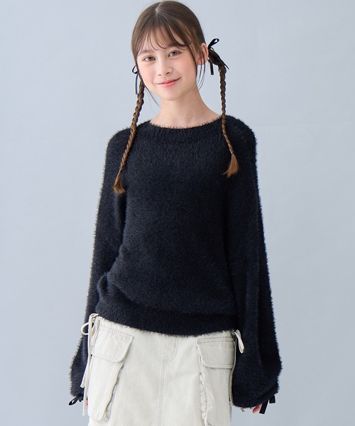 袖リボンシャギーニットプルオーバー（130㎝～160㎝）（ニット