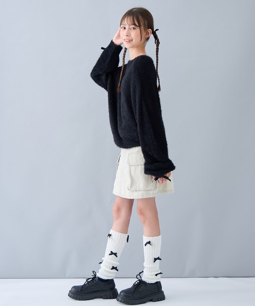 Amourire girl（アムリールガール）の「袖リボンシャギーニットプルオーバー（130㎝～160㎝）（ニット/セーター・キッズ・イエロー/パープル/ベージュ/オフホワイト/ブルー/ブラック/ピンク・160cm/130cm/140cm/150cm）」の21枚目の写真