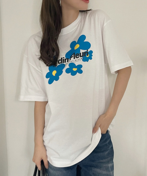 Ada.（エイダ）の「ぼかし フラワーモチーフ ロゴ プリントＴシャツ（Tシャツ/カットソー・レディース・ホワイト/ピンク・FREE）」の4枚目の写真