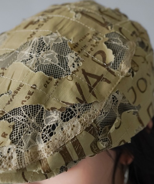 SPINNS（スピンズ）の「ダメージプリント コットンハンチング（ハンチング/ベレー帽・レディース・ベージュ/ブラック・ONESIZE）」の7枚目の写真