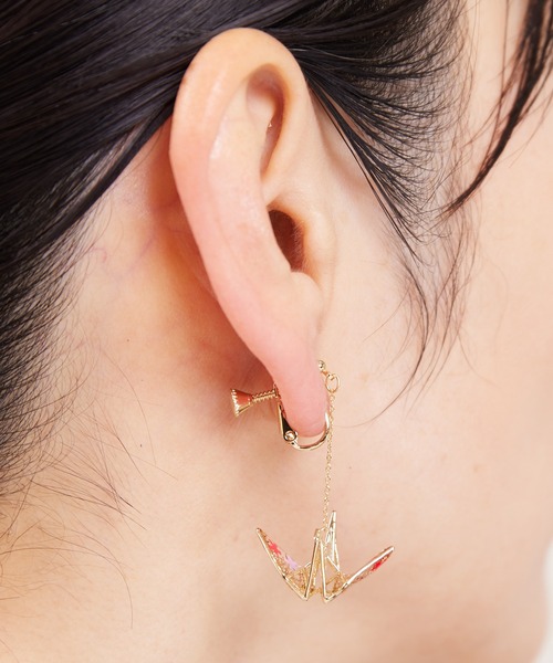 R✴︎H♦︎ラスト1点！14kgfドルフィンカービングピアス/イヤリング gargle（ガーグル）の「gargle ガーグル：JAPANシリーズ 和柄つる 鶴