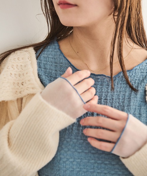 Crisp（クリスプ）の「グリッターシアージャガードTシャツ（Tシャツ/カットソー・レディース・ブルー/アイボリー/イエロー・FREE）」の2枚目の写真