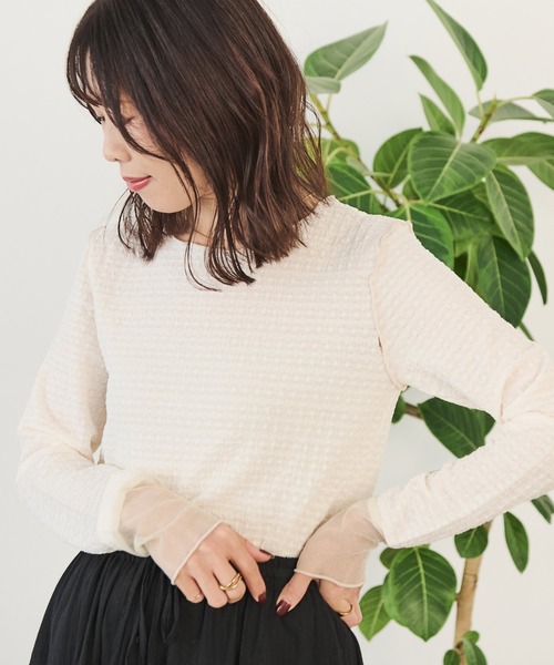 Crisp（クリスプ）の「グリッターシアージャガードTシャツ（Tシャツ/カットソー・レディース・ブルー/アイボリー/イエロー・FREE）」の4枚目の写真