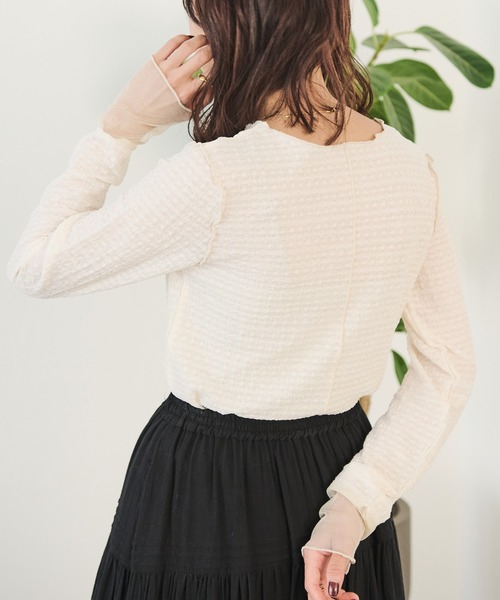 Crisp（クリスプ）の「グリッターシアージャガードTシャツ（Tシャツ/カットソー・レディース・ブルー/アイボリー/イエロー・FREE）」の5枚目の写真