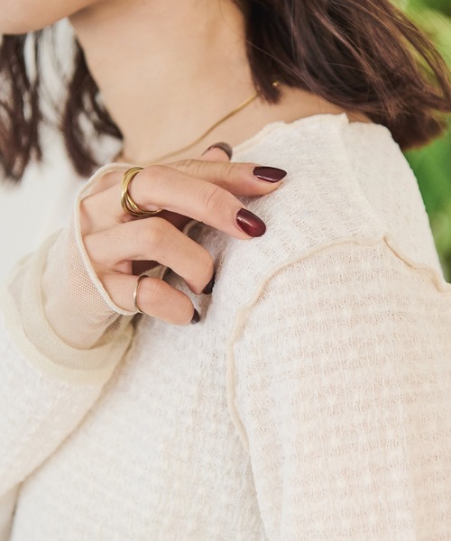 Crisp（クリスプ）の「グリッターシアージャガードTシャツ（Tシャツ/カットソー・レディース・ブルー/アイボリー/イエロー・FREE）」の7枚目の写真