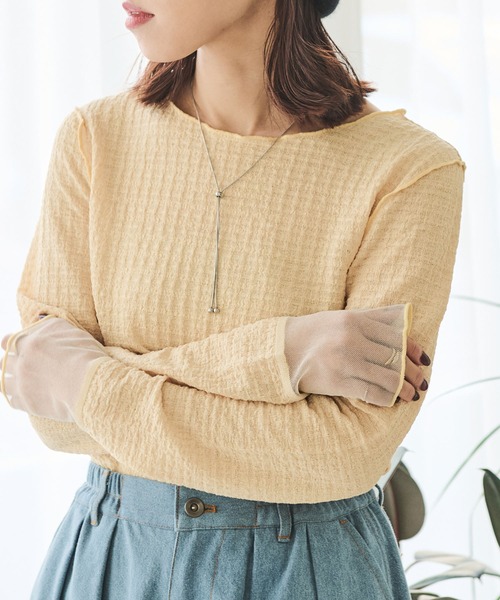 Crisp（クリスプ）の「グリッターシアージャガードTシャツ（Tシャツ/カットソー・レディース・ブルー/アイボリー/イエロー・FREE）」の14枚目の写真