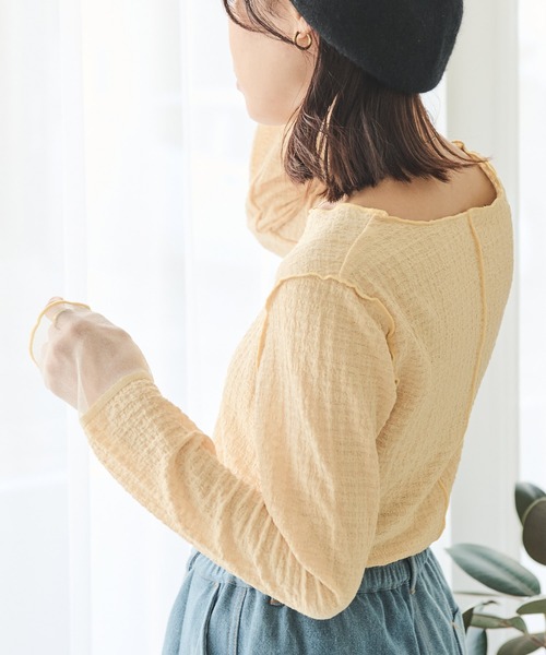 Crisp（クリスプ）の「グリッターシアージャガードTシャツ（Tシャツ/カットソー・レディース・ブルー/アイボリー/イエロー・FREE）」の15枚目の写真