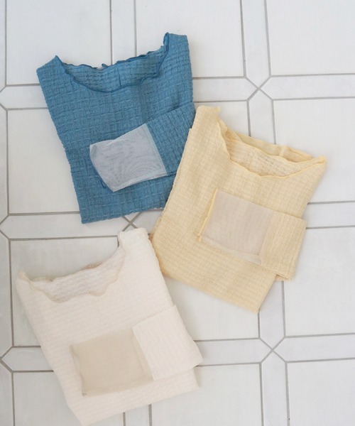 Crisp（クリスプ）の「グリッターシアージャガードTシャツ（Tシャツ/カットソー・レディース・ブルー/アイボリー/イエロー・FREE）」の22枚目の写真