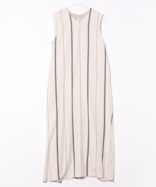 Q（キュー）の「ストライプ麻混ワンピース（ワンピース・レディース・カーキ系・MEDIUM）」の8枚目の写真