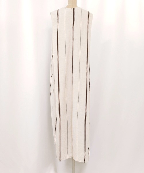 Q（キュー）の「ストライプ麻混ワンピース（ワンピース・レディース・カーキ系・MEDIUM）」の11枚目の写真