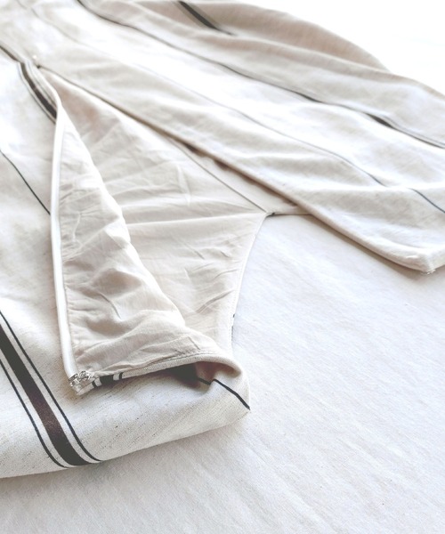 Q（キュー）の「ストライプ麻混ワンピース（ワンピース・レディース・カーキ系・MEDIUM）」の13枚目の写真