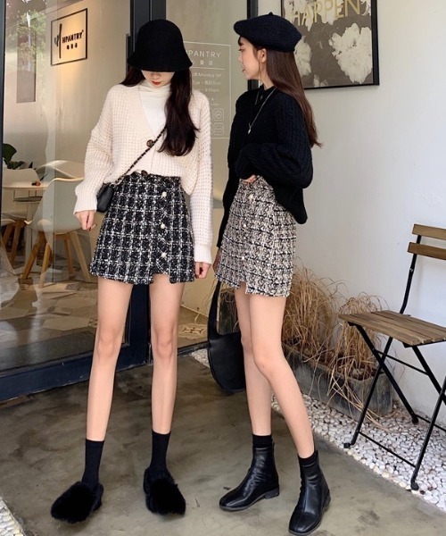 gossip!ロサンゼルス(ゴシップロサンゼルス)の「ウールライク ヴィンテージチェック厚手ミニスカート(インパン付)(秋冬の定番スカート)(スカート・レディース・ベージュ/ブラック・M/S/L)」の5枚目の写真