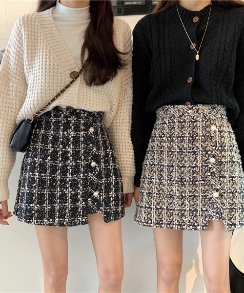 gossip!ロサンゼルス(ゴシップロサンゼルス)の「ウールライク ヴィンテージチェック厚手ミニスカート(インパン付)(秋冬の定番スカート)(スカート・レディース・ベージュ/ブラック・M/S/L)」の9枚目の写真