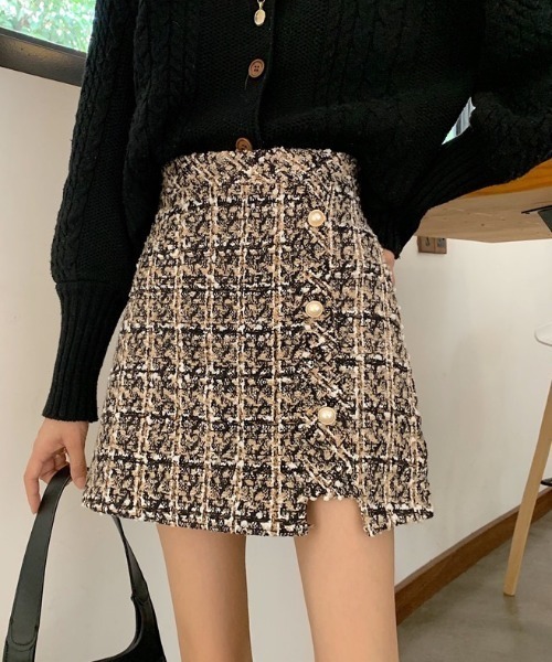 gossip!ロサンゼルス(ゴシップロサンゼルス)の「ウールライク ヴィンテージチェック厚手ミニスカート(インパン付)(秋冬の定番スカート)(スカート・レディース・ベージュ/ブラック・M/S/L)」の10枚目の写真