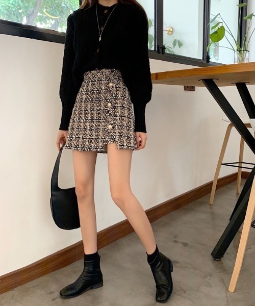 gossip!ロサンゼルス(ゴシップロサンゼルス)の「ウールライク ヴィンテージチェック厚手ミニスカート(インパン付)(秋冬の定番スカート)(スカート・レディース・ベージュ/ブラック・M/S/L)」の11枚目の写真