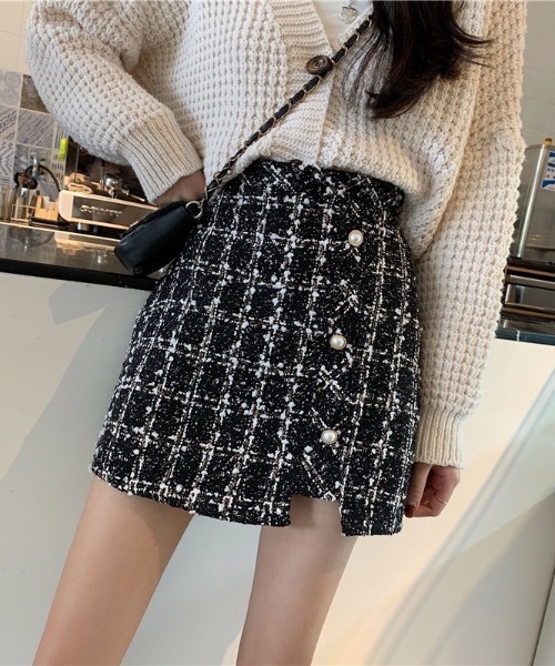 gossip!ロサンゼルス(ゴシップロサンゼルス)の「ウールライク ヴィンテージチェック厚手ミニスカート(インパン付)(秋冬の定番スカート)(スカート・レディース・ベージュ/ブラック・M/S/L)」の12枚目の写真
