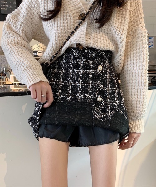 gossip!ロサンゼルス(ゴシップロサンゼルス)の「ウールライク ヴィンテージチェック厚手ミニスカート(インパン付)(秋冬の定番スカート)(スカート・レディース・ベージュ/ブラック・M/S/L)」の14枚目の写真