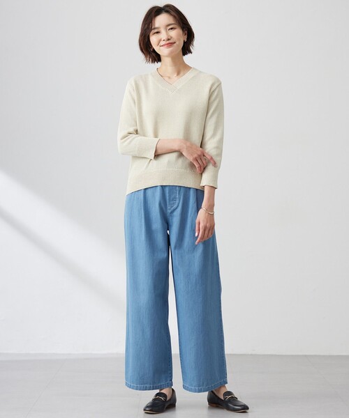 J.PRESS(ジェイプレス)の「【洗える】GIMA COTTON ミックスカラー Vネック ニット(ニット/セーター・レディース・グレー系3/ライトグリーン系3/イエロー系3・T13/T15)」の7枚目の写真