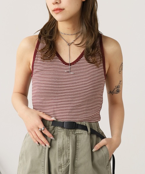 MILLER(ミラー)の「R.P.miller/ミラー Prib Cami tank タンクトップ 2026新作 再入荷 夏服(タンクトップ・レディース・レッド系/ネイビー系/ストーン/グリーン/ネイビー/レッド系1/ブルー/ブラック・FREE)」の7枚目の写真