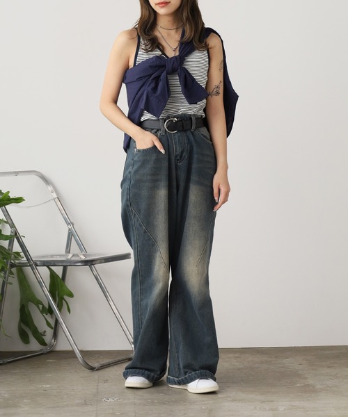 MILLER(ミラー)の「R.P.miller/ミラー Prib Cami tank タンクトップ 2026新作 再入荷 夏服(タンクトップ・レディース・レッド系/ネイビー系/ストーン/グリーン/ネイビー/レッド系1/ブルー/ブラック・FREE)」の4枚目の写真