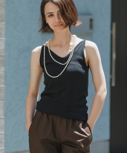 MILLER(ミラー)の「R.P.miller/ミラー Prib Cami tank タンクトップ 2026新作 再入荷 夏服(タンクトップ・レディース・レッド系/ネイビー系/ストーン/グリーン/ネイビー/レッド系1/ブルー/ブラック・FREE)」の2枚目の写真