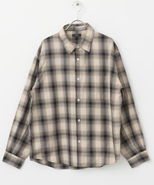 ITEMS URBANRESEARCH(アイテムズ アーバンリサーチ)の「オンブレチェック ロングスリーブシャツ(シャツ/ブラウス・メンズ・ベージュ/ブラック/ブラウン・LARGE/MEDIUM)」の11枚目の写真