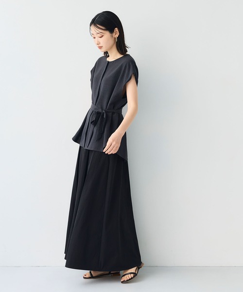 CROSS FUNCTION（クロスファンクション）の「《シワになりにくい》サマナチュラ リネンライクベルト付きフレンチスリーブブラウス【CF/クロスファンクション】（シャツ/ブラウス・レディース・ライトベージュ/チャコールグレー・M/L/LL）」の22枚目の写真