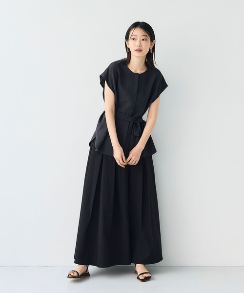 CROSS FUNCTION（クロスファンクション）の「《シワになりにくい》サマナチュラ リネンライクベルト付きフレンチスリーブブラウス【CF/クロスファンクション】（シャツ/ブラウス・レディース・ライトベージュ/チャコールグレー・M/L/LL）」の19枚目の写真