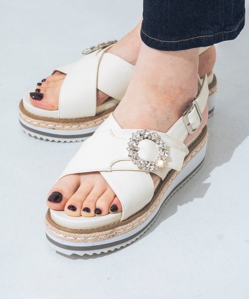 EVOL（イーボル）の「【軽量・S-LLサイズ展開】クロスベルトジュートビジューサンダル IY5716（サンダル・レディース・ホワイト/ブラック/シルバー・S/M/L/LL）」の13枚目の写真