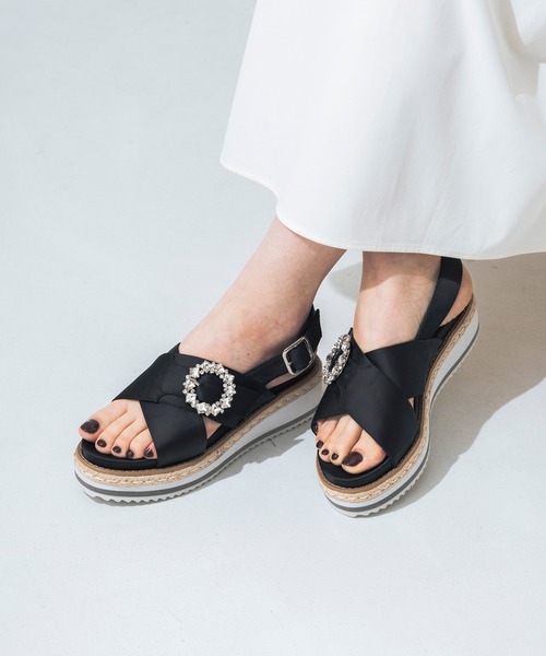 EVOL（イーボル）の「【軽量・S-LLサイズ展開】クロスベルトジュートビジューサンダル IY5716（サンダル・レディース・ホワイト/ブラック/シルバー・S/M/L/LL）」の9枚目の写真