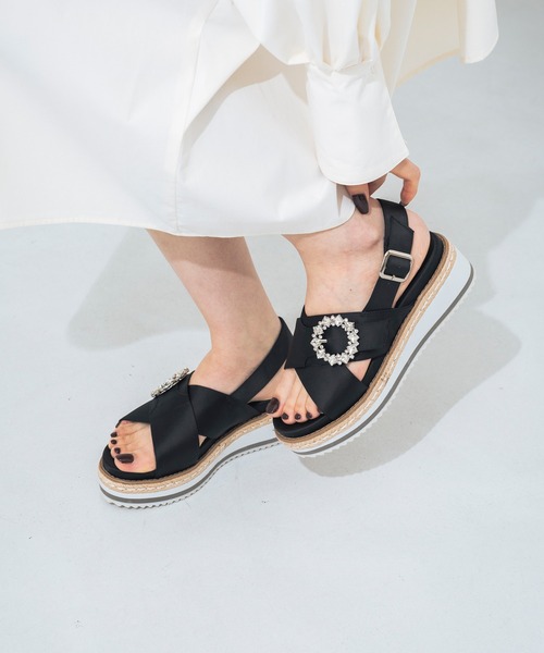 EVOL（イーボル）の「【軽量・S-LLサイズ展開】クロスベルトジュートビジューサンダル IY5716（サンダル・レディース・ホワイト/ブラック/シルバー・S/M/L/LL）」の10枚目の写真