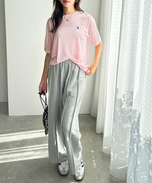 U.S. POLO ASSN.(ユーエスポロアッスン)の「GeeRA別注【U.S. POLO ASSN.】ワンポイント刺繍スラブシアーカラー&ボーダーTシャツ(Tシャツ/カットソー・レディース・オートミール/ホワイト系その他/ピンク/オフホワイト/ブラック・LARGE/X-LARGE/MEDIUM/SMALL)」の9枚目の写真