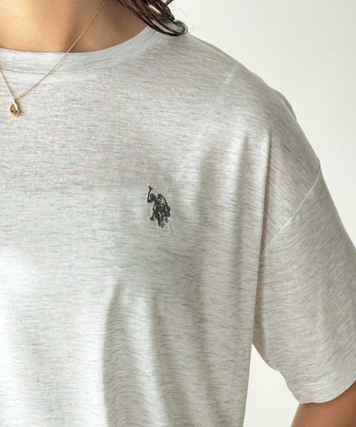 U.S. POLO ASSN.(ユーエスポロアッスン)の「GeeRA別注【U.S. POLO ASSN.】ワンポイント刺繍スラブシアーカラー&ボーダーTシャツ(Tシャツ/カットソー・レディース・オートミール/ホワイト系その他/ピンク/オフホワイト/ブラック・LARGE/X-LARGE/MEDIUM/SMALL)」の8枚目の写真