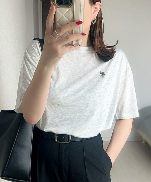 U.S. POLO ASSN.(ユーエスポロアッスン)の「GeeRA別注【U.S. POLO ASSN.】ワンポイント刺繍スラブシアーカラー&ボーダーTシャツ(Tシャツ/カットソー・レディース・オートミール/ホワイト系その他/ピンク/オフホワイト/ブラック・LARGE/X-LARGE/MEDIUM/SMALL)」の21枚目の写真