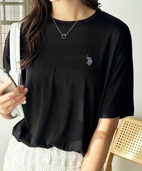 U.S. POLO ASSN.(ユーエスポロアッスン)の「GeeRA別注【U.S. POLO ASSN.】ワンポイント刺繍スラブシアーカラー&ボーダーTシャツ(Tシャツ/カットソー・レディース・オートミール/ホワイト系その他/ピンク/オフホワイト/ブラック・LARGE/X-LARGE/MEDIUM/SMALL)」の15枚目の写真
