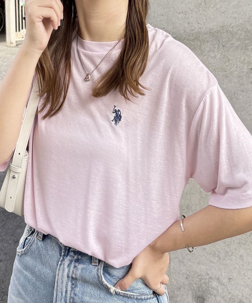 U.S. POLO ASSN.(ユーエスポロアッスン)の「GeeRA別注【U.S. POLO ASSN.】ワンポイント刺繍スラブシアーカラー&ボーダーTシャツ(Tシャツ/カットソー・レディース・オートミール/ホワイト系その他/ピンク/オフホワイト/ブラック・LARGE/X-LARGE/MEDIUM/SMALL)」の19枚目の写真