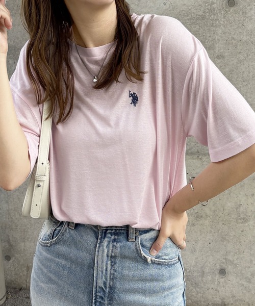 U.S. POLO ASSN.(ユーエスポロアッスン)の「GeeRA別注【U.S. POLO ASSN.】ワンポイント刺繍スラブシアーカラー&ボーダーTシャツ(Tシャツ/カットソー・レディース・オートミール/ホワイト系その他/ピンク/オフホワイト/ブラック・LARGE/X-LARGE/MEDIUM/SMALL)」の18枚目の写真