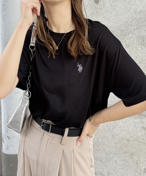 U.S. POLO ASSN.(ユーエスポロアッスン)の「GeeRA別注【U.S. POLO ASSN.】ワンポイント刺繍スラブシアーカラー&ボーダーTシャツ(Tシャツ/カットソー・レディース・オートミール/ホワイト系その他/ピンク/オフホワイト/ブラック・LARGE/X-LARGE/MEDIUM/SMALL)」の16枚目の写真