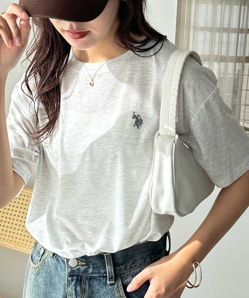 U.S. POLO ASSN.(ユーエスポロアッスン)の「GeeRA別注【U.S. POLO ASSN.】ワンポイント刺繍スラブシアーカラー&ボーダーTシャツ(Tシャツ/カットソー・レディース・オートミール/ホワイト系その他/ピンク/オフホワイト/ブラック・LARGE/X-LARGE/MEDIUM/SMALL)」の17枚目の写真