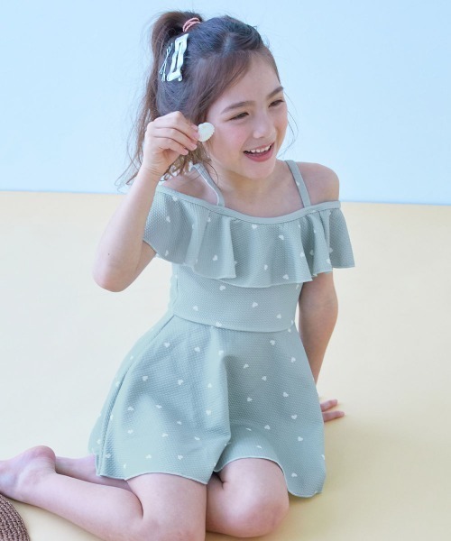 devirock(デビロック)の「2WAYで着られる UVカット ワンピース風セパレート水着(水着・キッズ・パープル系1/サックスブルー系/ホワイト系2/ホワイト系1・160cm/150cm/140cm/130cm/120cm/110cm/100cm)」の3枚目の写真