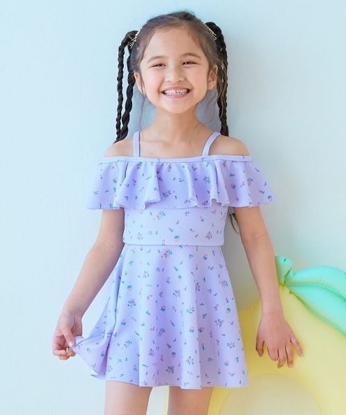 devirock(デビロック)の「2WAYで着られる UVカット ワンピース風セパレート水着(水着・キッズ・パープル系1/サックスブルー系/ホワイト系2/ホワイト系1・160cm/150cm/140cm/130cm/120cm/110cm/100cm)」の4枚目の写真