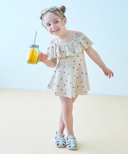 devirock(デビロック)の「2WAYで着られる UVカット ワンピース風セパレート水着(水着・キッズ・パープル系1/サックスブルー系/ホワイト系2/ホワイト系1・160cm/150cm/140cm/130cm/120cm/110cm/100cm)」の13枚目の写真