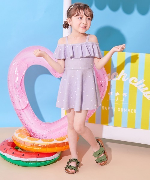 devirock(デビロック)の「2WAYで着られる UVカット ワンピース風セパレート水着(水着・キッズ・パープル系1/サックスブルー系/ホワイト系2/ホワイト系1・160cm/150cm/140cm/130cm/120cm/110cm/100cm)」の16枚目の写真