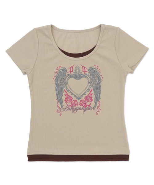 dispark（ディスパーク）の「DISPARK/レイヤードドッキンググラフィックT（Tシャツ/カットソー・レディース・カーキ/ベージュ/スミクロ・FREE）」の13枚目の写真