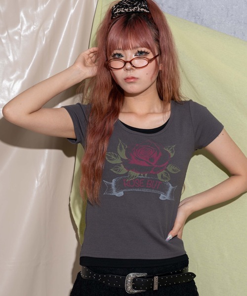 dispark（ディスパーク）の「DISPARK/レイヤードドッキンググラフィックT（Tシャツ/カットソー・レディース・カーキ/ベージュ/スミクロ・FREE）」の21枚目の写真