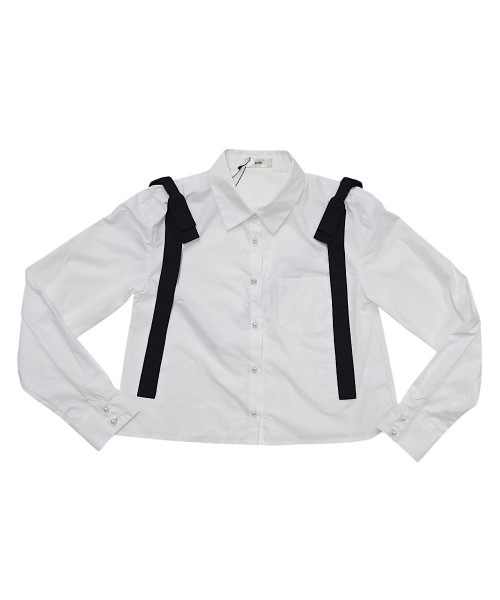 PAIN（ペイン）の「ショルダーリボンシャツ（シャツ/ブラウス・レディース・ホワイト/ホワイト×ブラック/ブラック×ホワイト・FREE）」の2枚目の写真