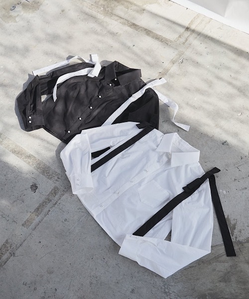 PAIN（ペイン）の「ショルダーリボンシャツ（シャツ/ブラウス・レディース・ホワイト/ホワイト×ブラック/ブラック×ホワイト・FREE）」の4枚目の写真