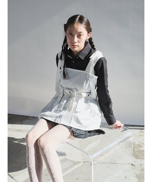 PAIN（ペイン）の「ショルダーリボンシャツ（シャツ/ブラウス・レディース・ホワイト/ホワイト×ブラック/ブラック×ホワイト・FREE）」の6枚目の写真